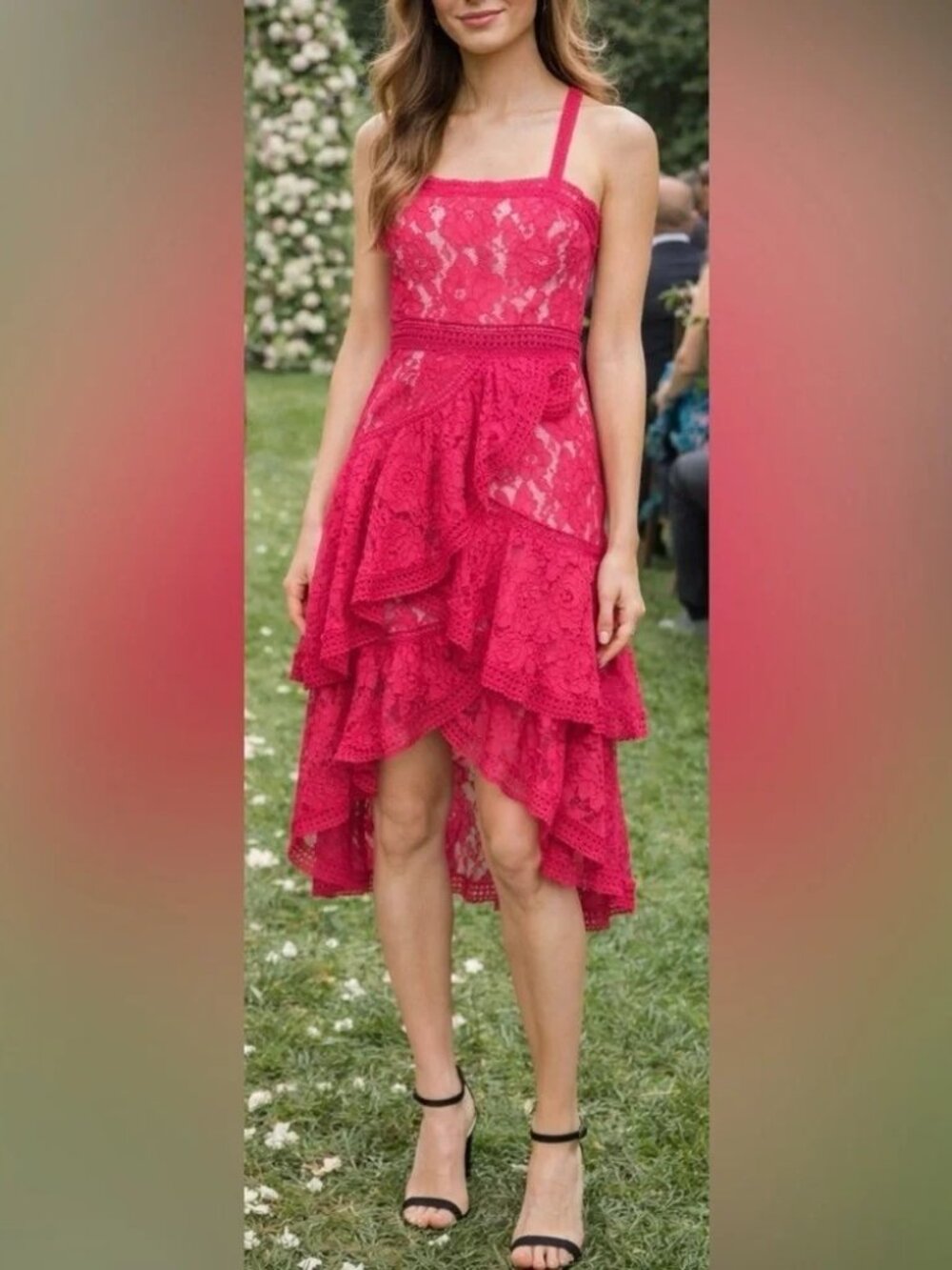 Alice + Olivia Angelita Asymmetric Tiered Lace Dress Size 2